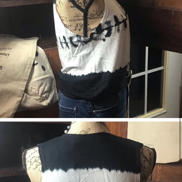 Mono b black/ white tie dye sleeveless knotted top - Picture 3 of 6